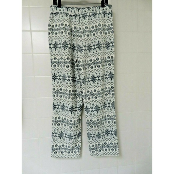 Denim & Co. Small Printed Fleece Drawstring Pants Snowflake Natural White Gray S - Picture 5 of 8